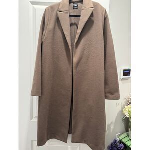 Zara Open Lapel Wool Taupe Grey Coat Jacket Duster size XL